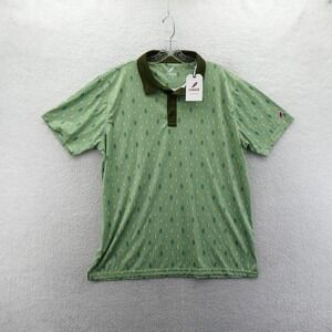 League Polo Mens Large Green Evergreen Tree Print Short Sleeve Performance Shirt